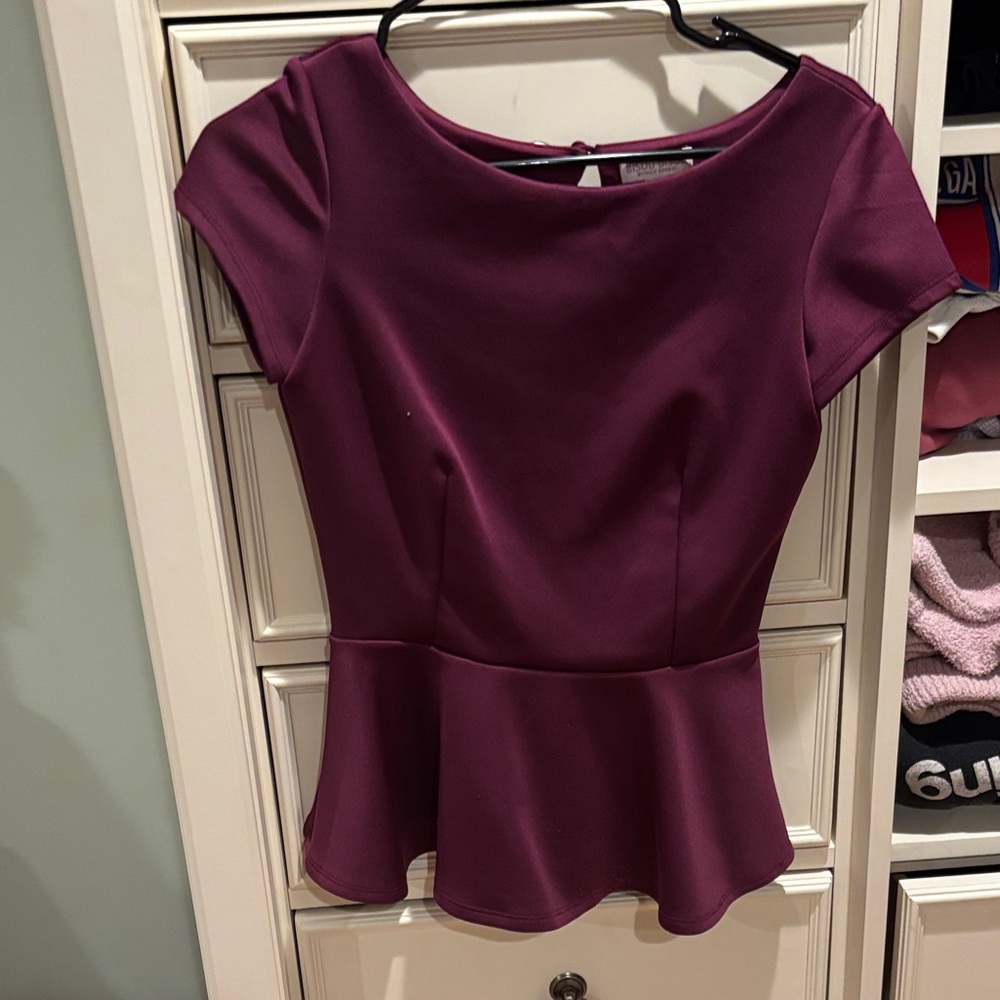 Bisou Bisou Rich Plum Peplum Blouse